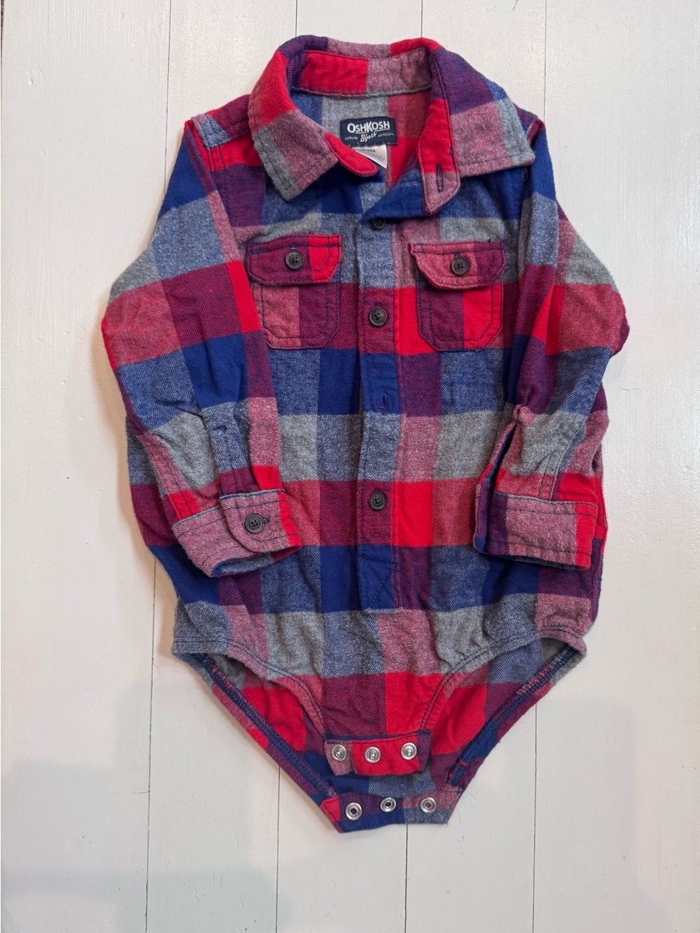 OshKosh Red, Blue & Gray Plaid Flannel One-Piece